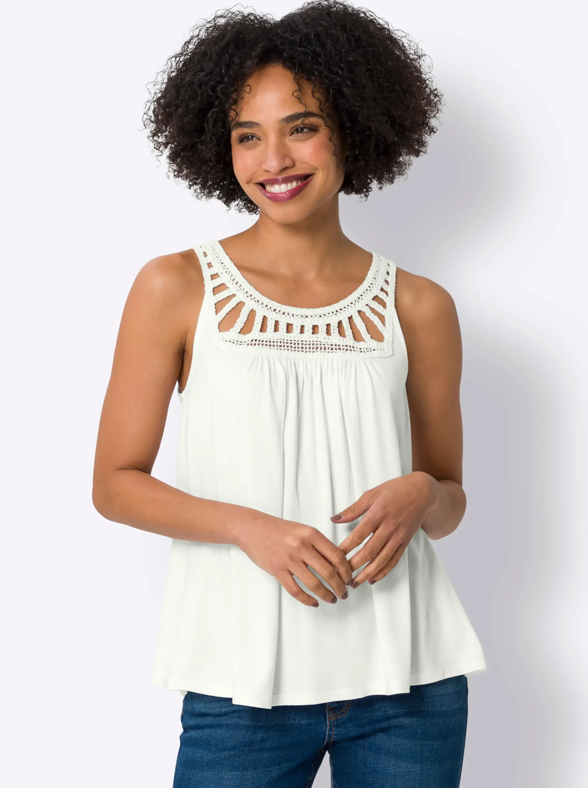 Shirts|heine Shirttop mit Häkeleinsatz ecru