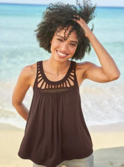 Shirts|heine Shirttop mit Häkeleinsatz schoko