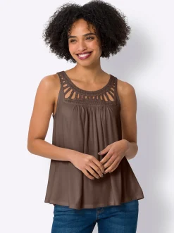 Shirts|heine Shirttop mit Häkeleinsatz schoko
