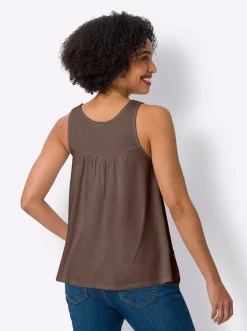 Shirts|heine Shirttop mit Häkeleinsatz schoko