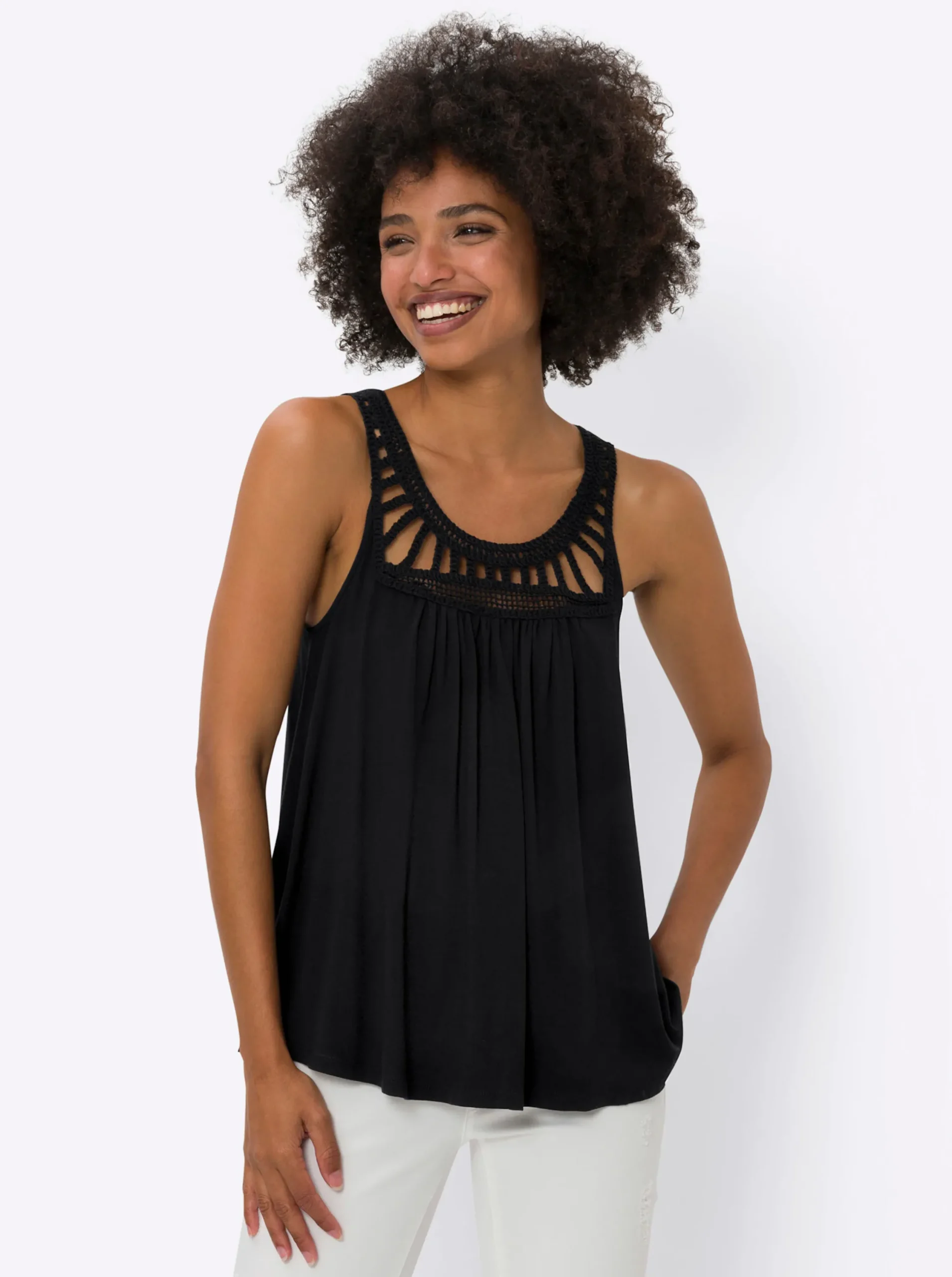 Shirts|heine Shirttop mit Häkeleinsatz schwarz