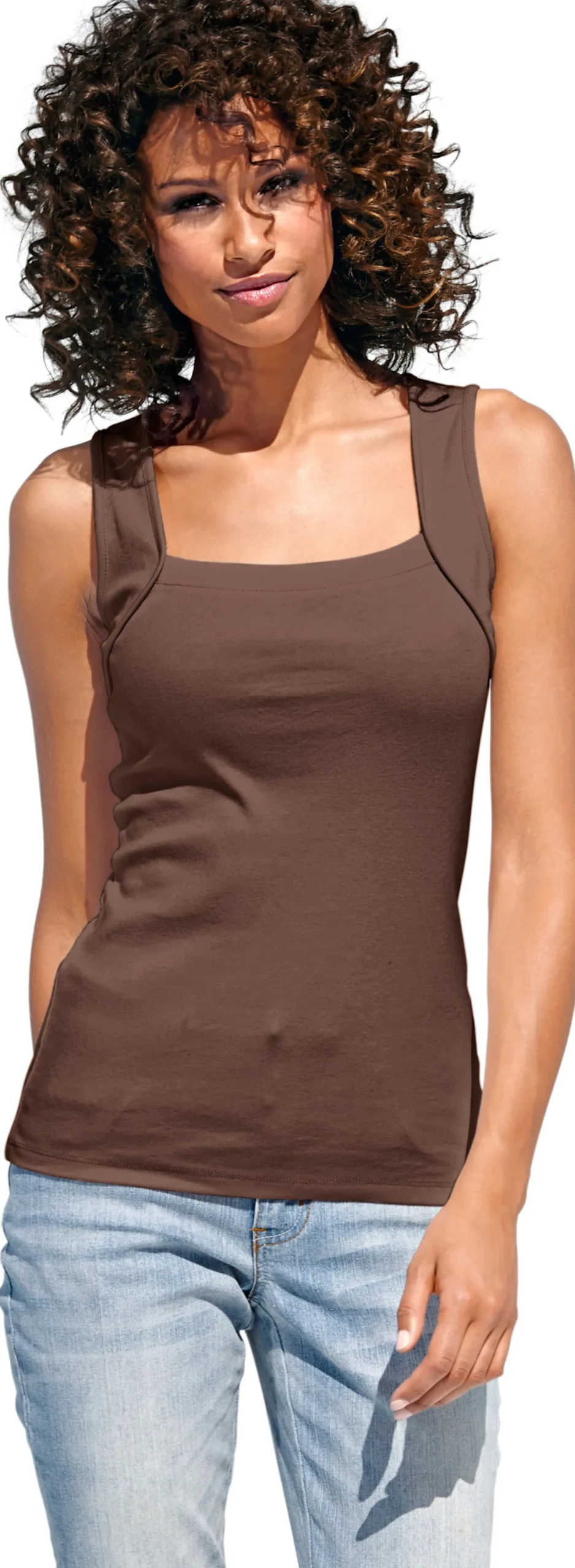 Basics|heine Shirttop mit Karree-Ausschnitt schokobraun