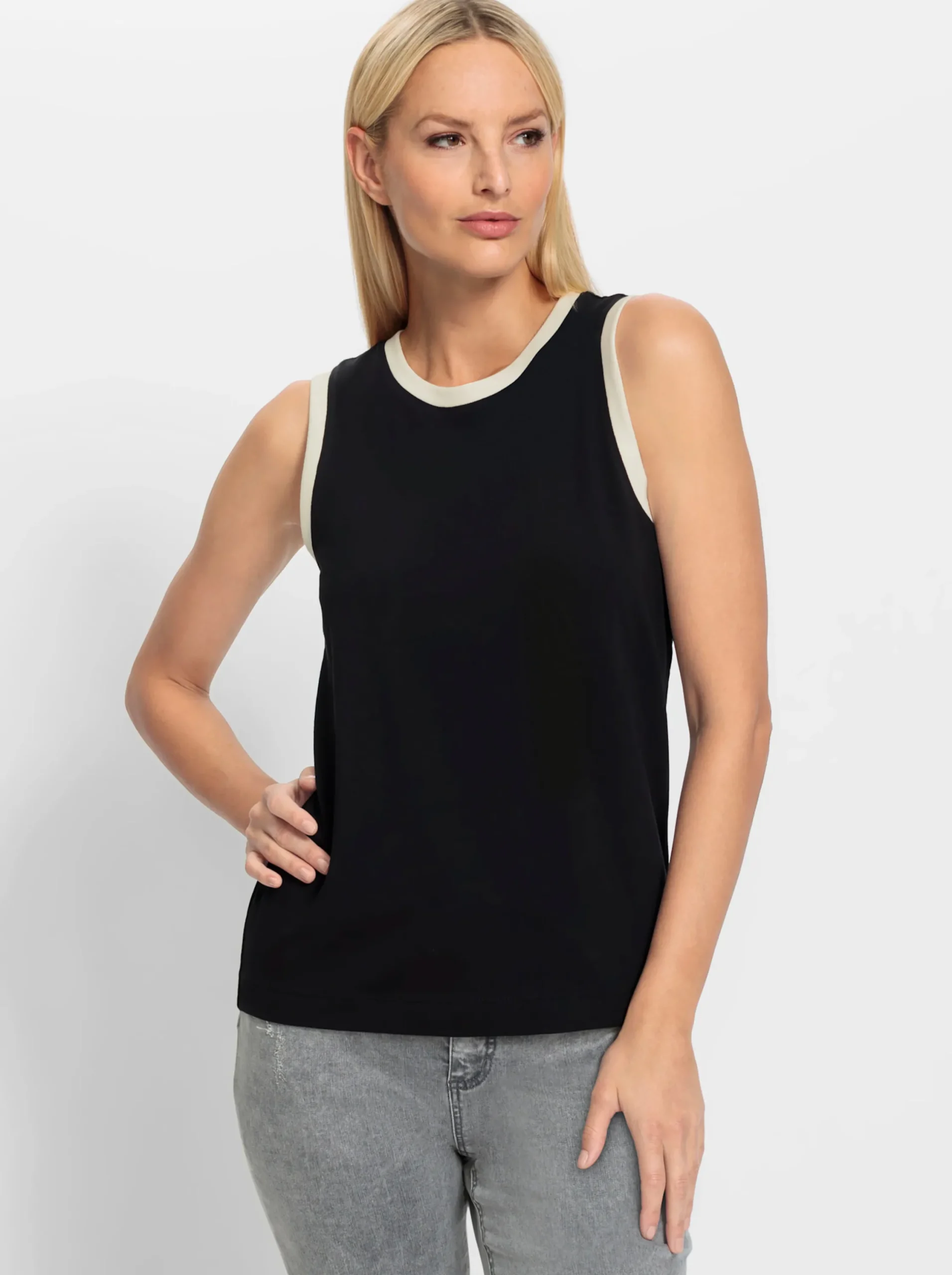 Shirts|heine Shirttop mit Kontrastblenden schwarz