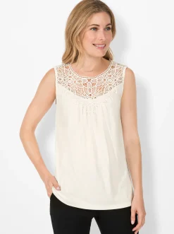 Shirts| Shirttop mit Spitze am Ausschnitt ecru