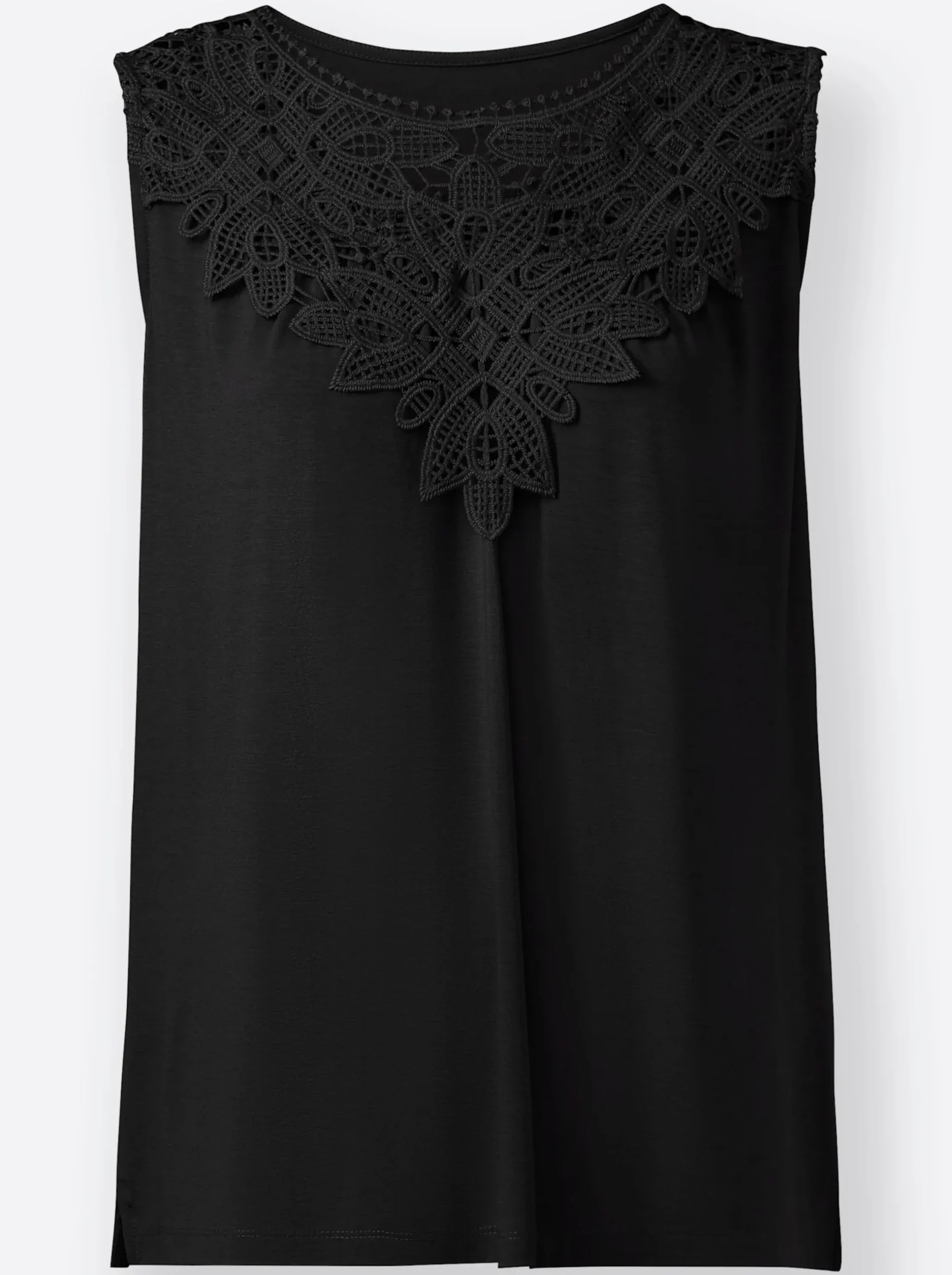 Shirts| Shirttop mit Spitze am Ausschnitt schwarz