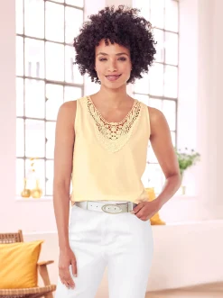 Strandmode|heine Shirttop mit Spitzen-Applikation zitrone