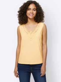 Strandmode|heine Shirttop mit Spitzen-Applikation zitrone