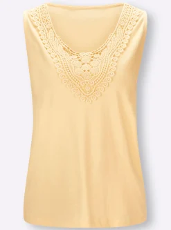 Strandmode|heine Shirttop mit Spitzen-Applikation zitrone