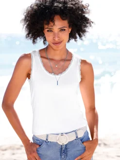 Shirts|heine Shirttop mit Spitzenbesatz weiß