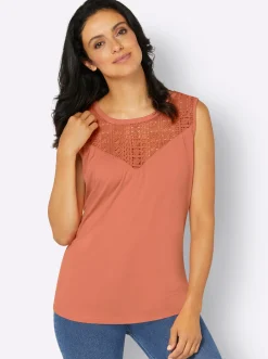 Shirts| Shirttop mit Spitzeneinsatz papaya