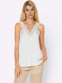 Strandmode|heine Shirttop mit Spitzeneinsatz ecru