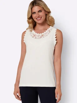 Shirts| Shirttop mit Spitzenverzierung ecru