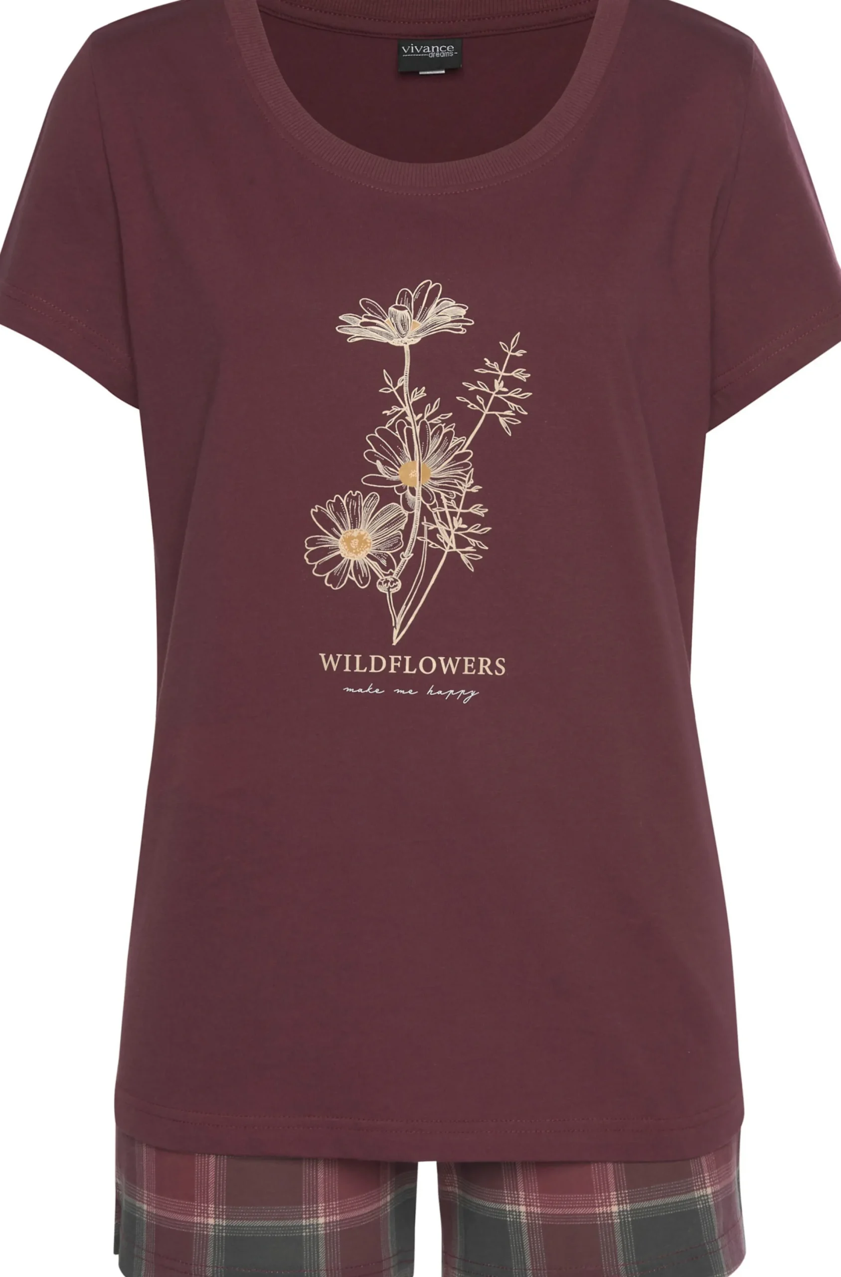 Nachtwäsche|Vivance Dreams Shorty bordeaux-kariert,kariert-hellblau
