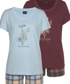 Nachtwäsche|Vivance Dreams Shorty bordeaux-kariert,kariert-hellblau