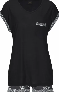 Nachtwäsche|LASCANA Shorty schwarz-gemustert