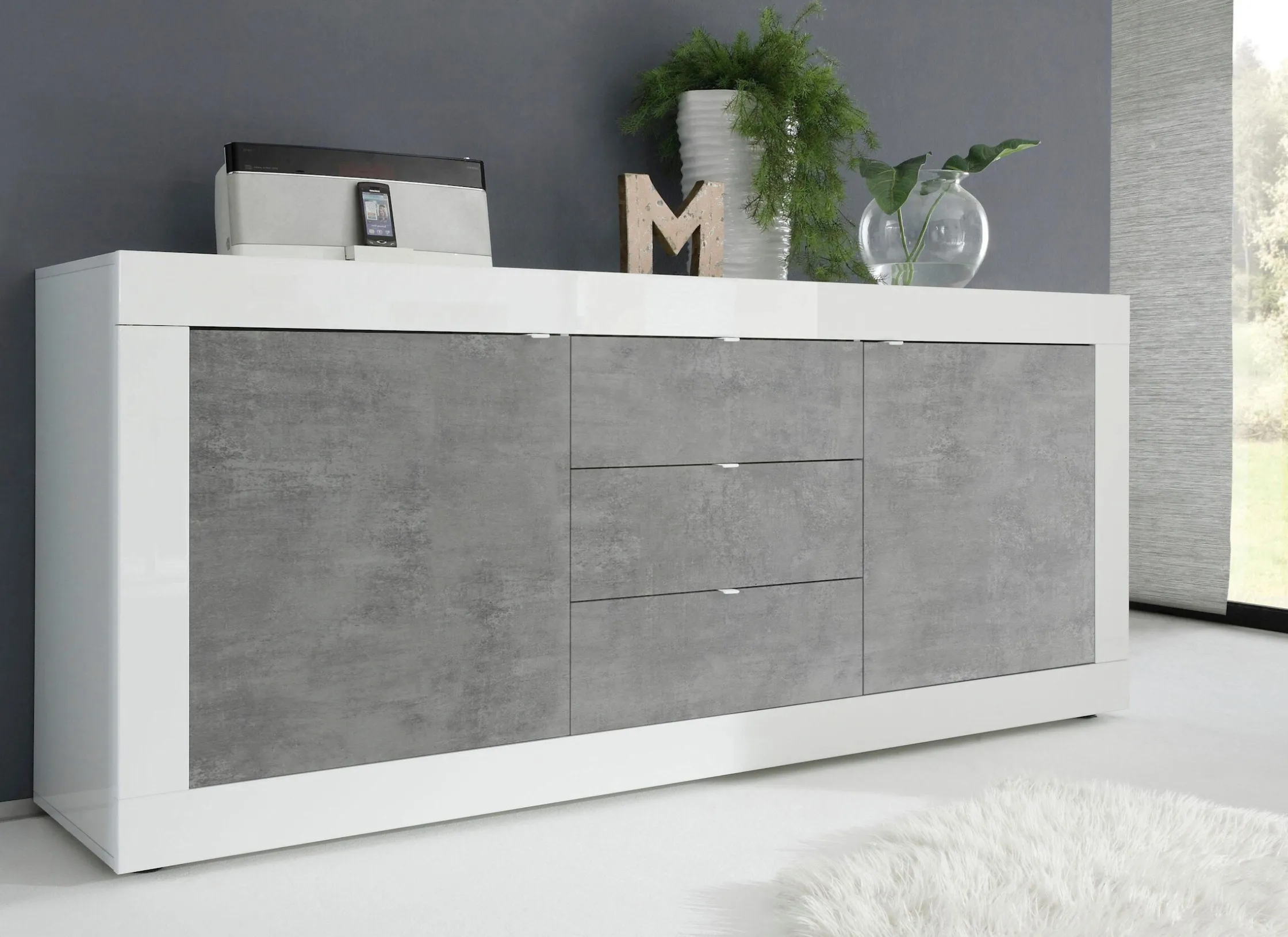 Side- & Highboards|INOSIGN Sideboard weißhochglanzlack/beton-optik