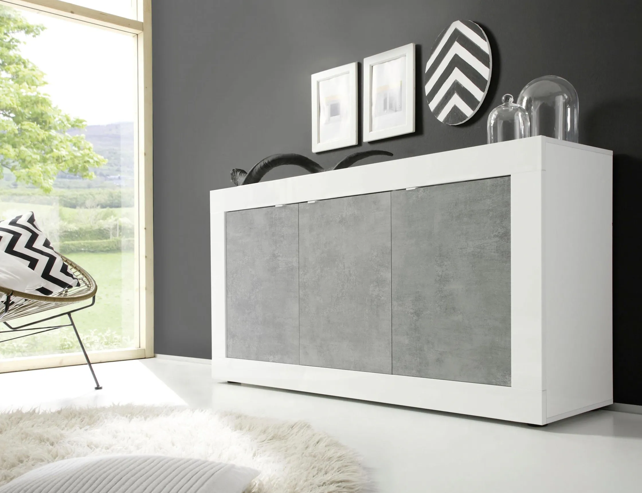 Side- & Highboards|INOSIGN Sideboard weißhochglanzlack/beton-optik