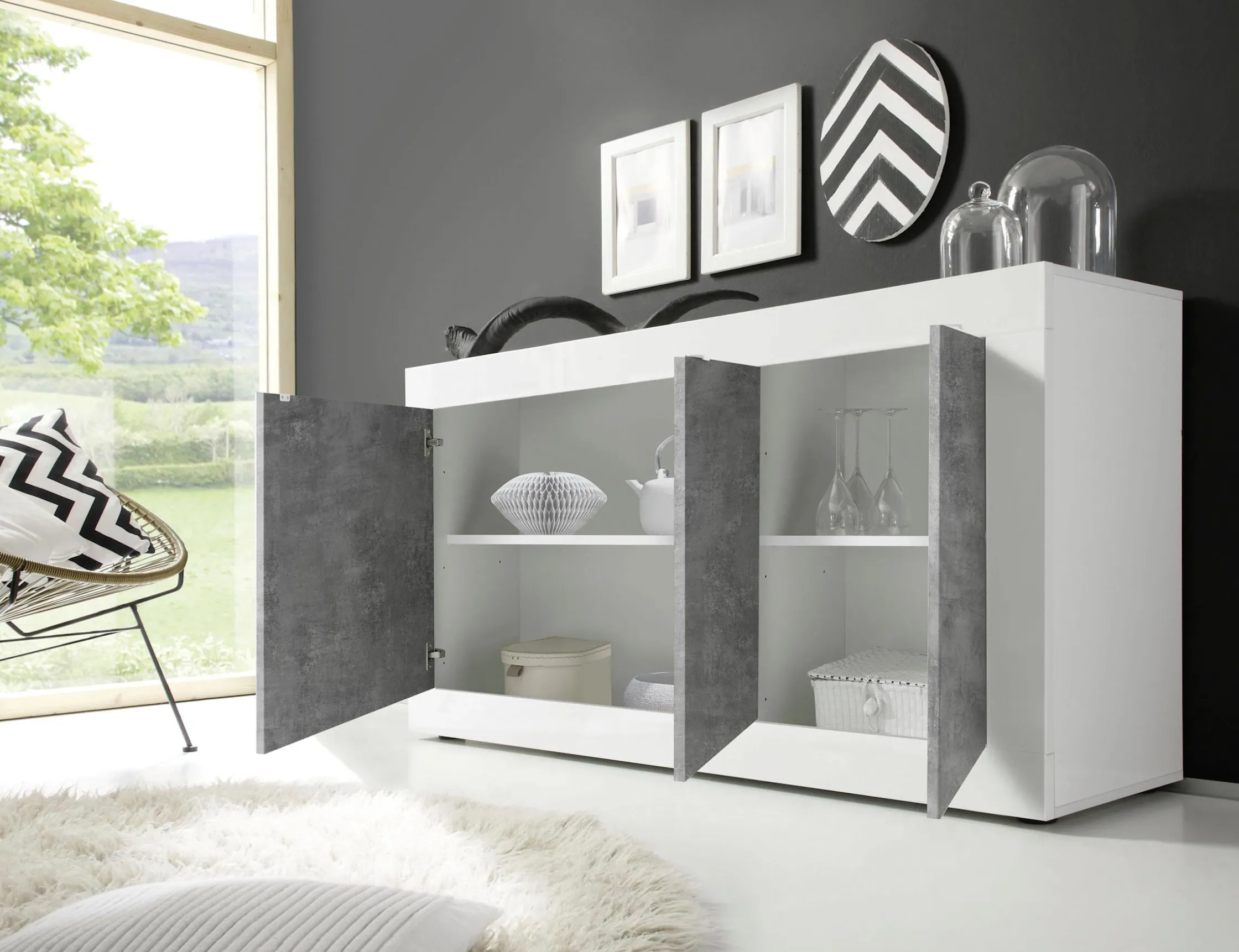 Side- & Highboards|INOSIGN Sideboard weißhochglanzlack/beton-optik