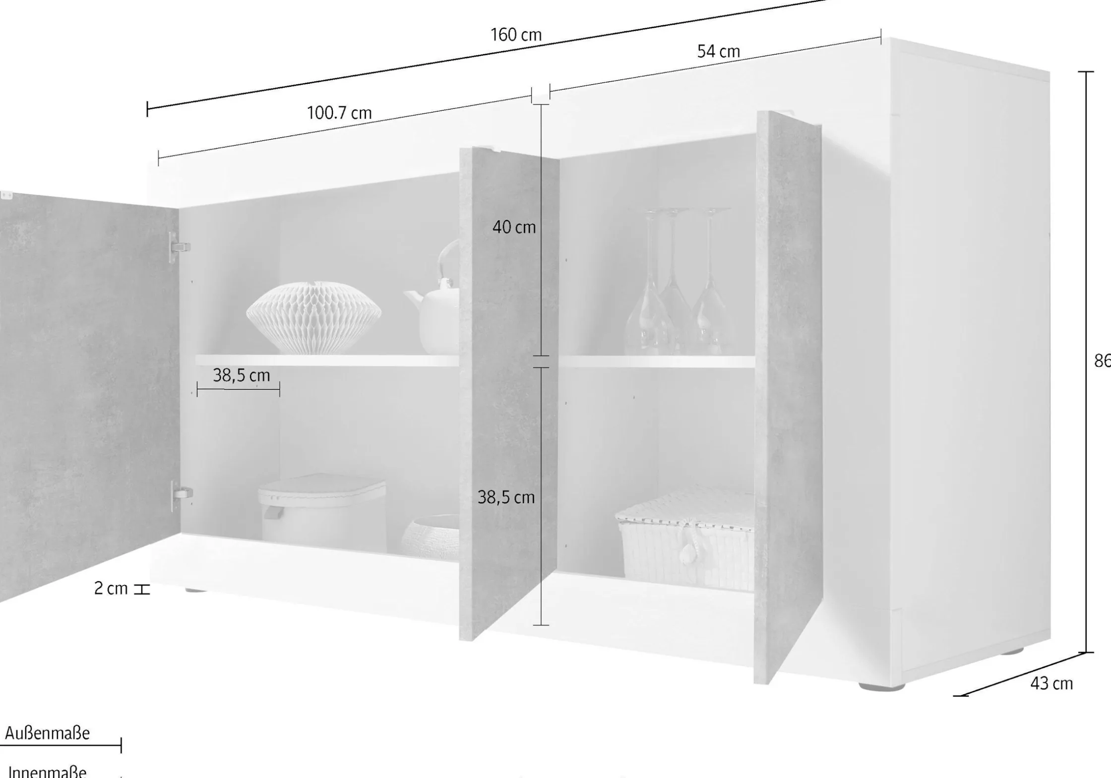 Side- & Highboards|INOSIGN Sideboard weißhochglanzlack/beton-optik