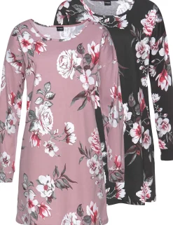Nachtwäsche|Vivance Dreams Sleepshirt lila-schwarz-geblümt