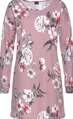 Nachtwäsche|Vivance Dreams Sleepshirt lila-schwarz-geblümt