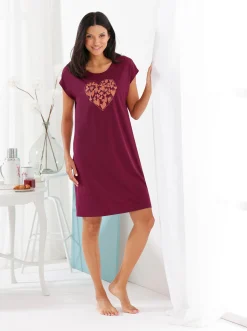 Nachtwäsche|wäschepur Sleepshirts bordeaux-bedruckt+papaya-bedruckt