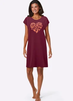 Nachtwäsche|wäschepur Sleepshirts bordeaux-bedruckt+papaya-bedruckt