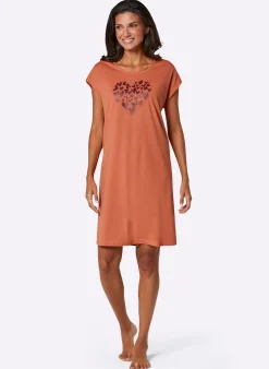 Nachtwäsche|wäschepur Sleepshirts bordeaux-bedruckt+papaya-bedruckt