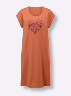 Nachtwäsche|wäschepur Sleepshirts bordeaux-bedruckt+papaya-bedruckt