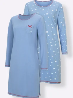 Nachtwäsche|wäschepur Sleepshirts blau-bedruckt+blau