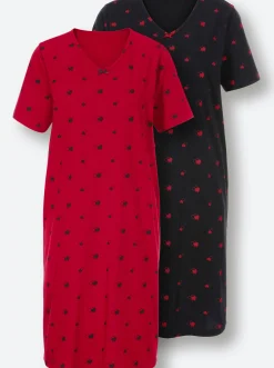 Nachtwäsche|wäschepur Sleepshirts rot+schwarz