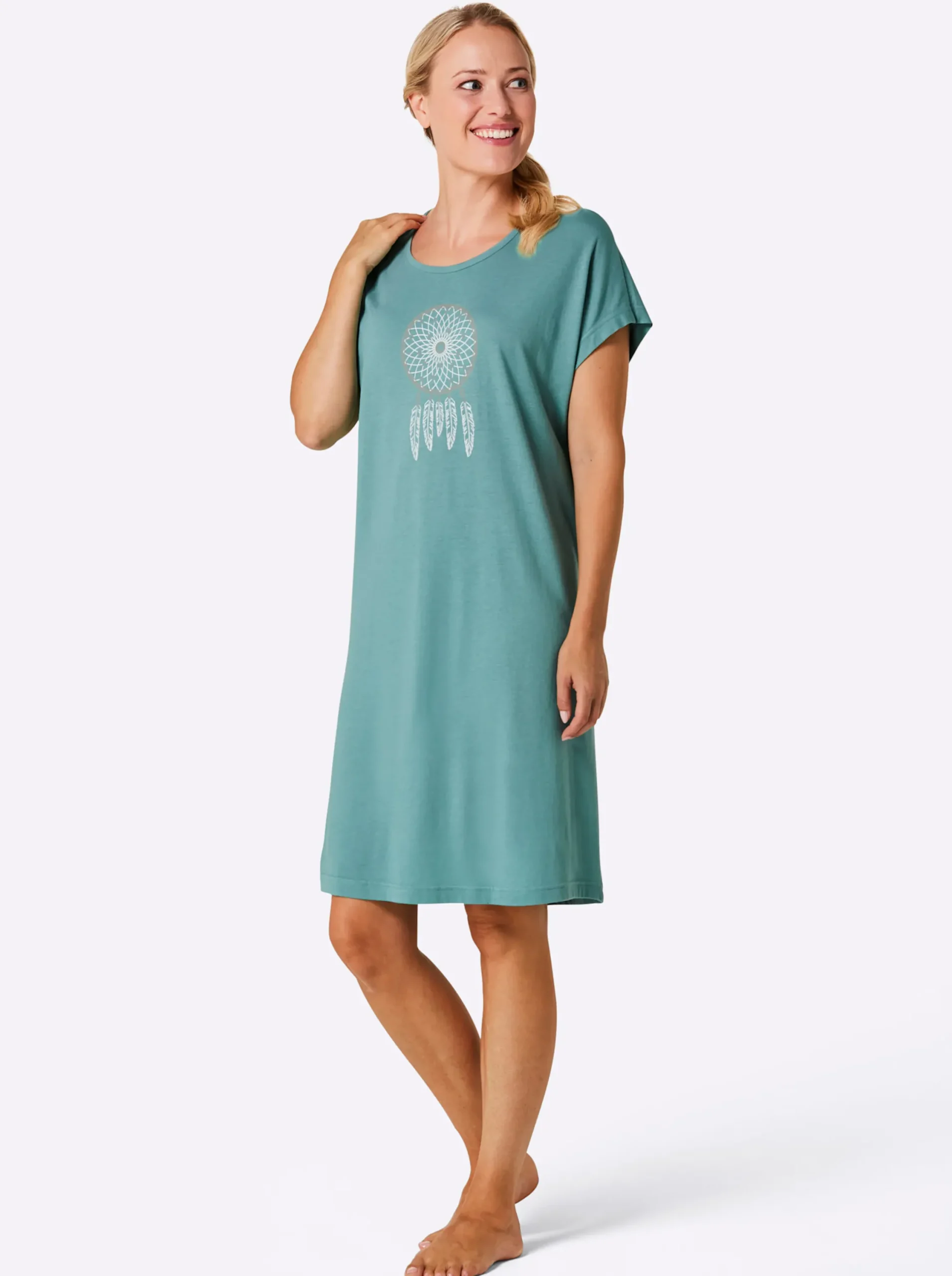 Nachtwäsche|wäschepur Sleepshirts salbei+ecru-salbei-bedruckt