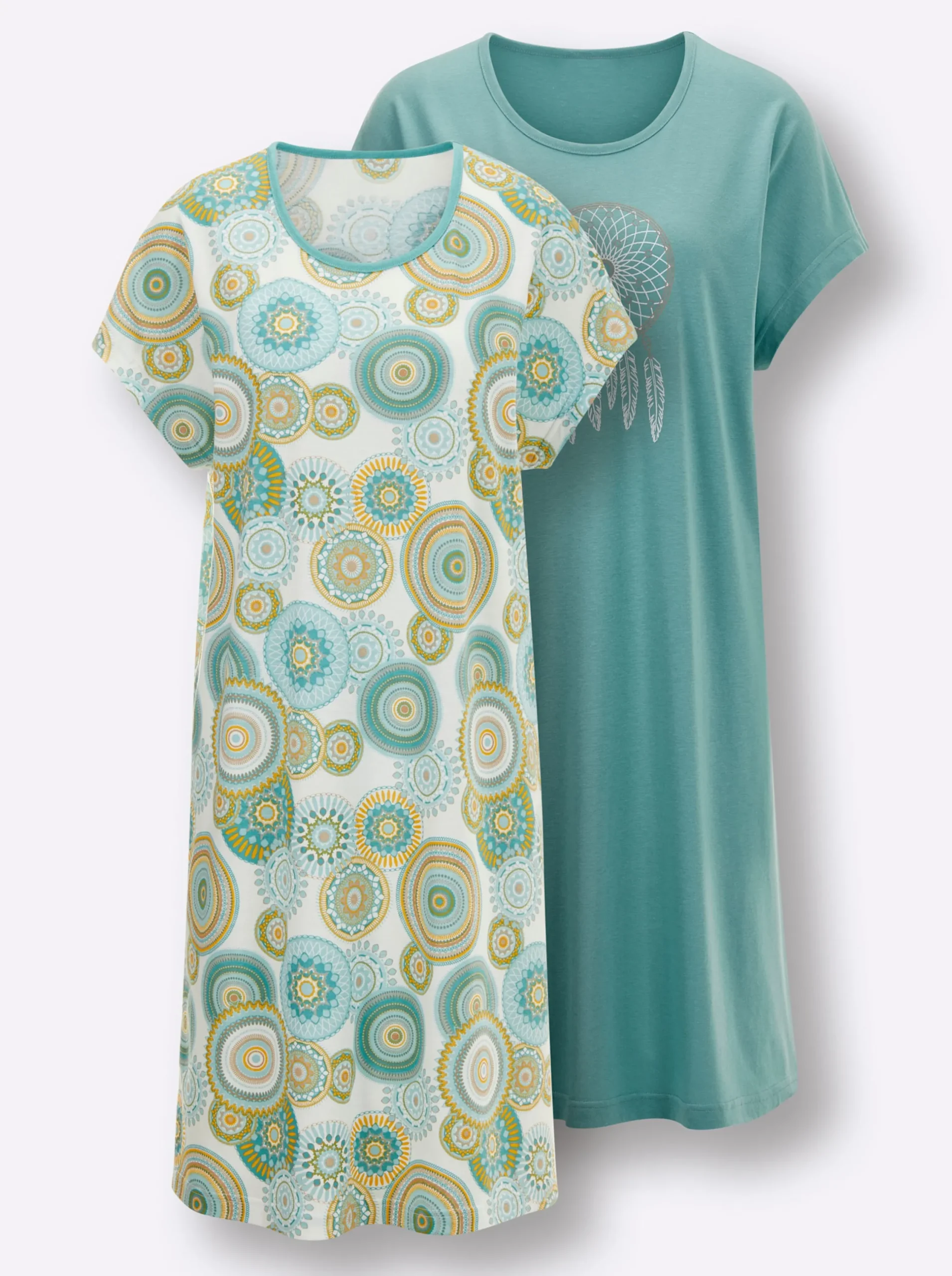 Nachtwäsche|wäschepur Sleepshirts salbei+ecru-salbei-bedruckt
