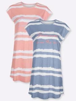Nachtwäsche|wäschepur Sleepshirts bleu+apricot