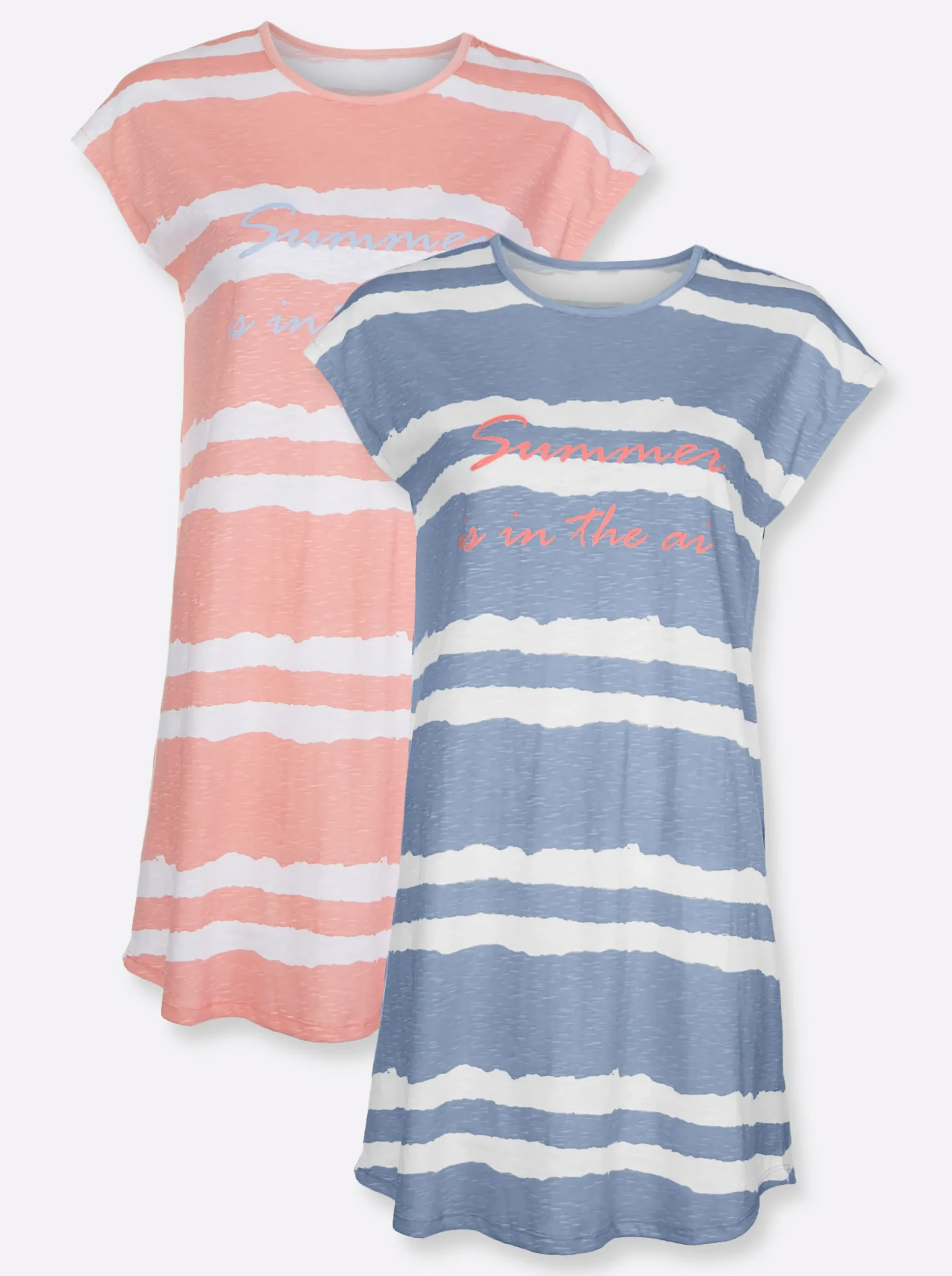 Nachtwäsche|wäschepur Sleepshirts bleu+apricot