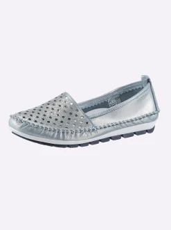 Mokassins & Slippers|Gemini Slipper mit Leder-Wechselfußbett eisblau-meliert