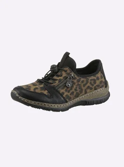 Mokassins & Slippers|Rieker Slipper mit Leo-Muster schwarz-bedruckt