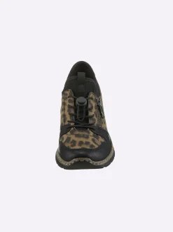 Mokassins & Slippers|Rieker Slipper mit Leo-Muster schwarz-bedruckt