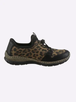 Mokassins & Slippers|Rieker Slipper mit Leo-Muster schwarz-bedruckt