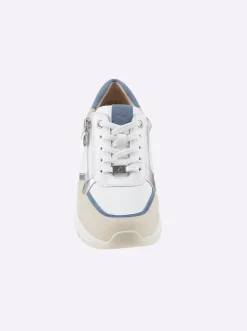 Sneakers & Schnürer|Caprice Sneaker im Mix aus Glatt- und Veloursleder weiß-jeansblau