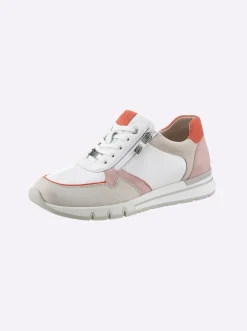Sneakers & Schnürer|Caprice Sneaker im Mix aus Glatt- und Veloursleder weiß-orange