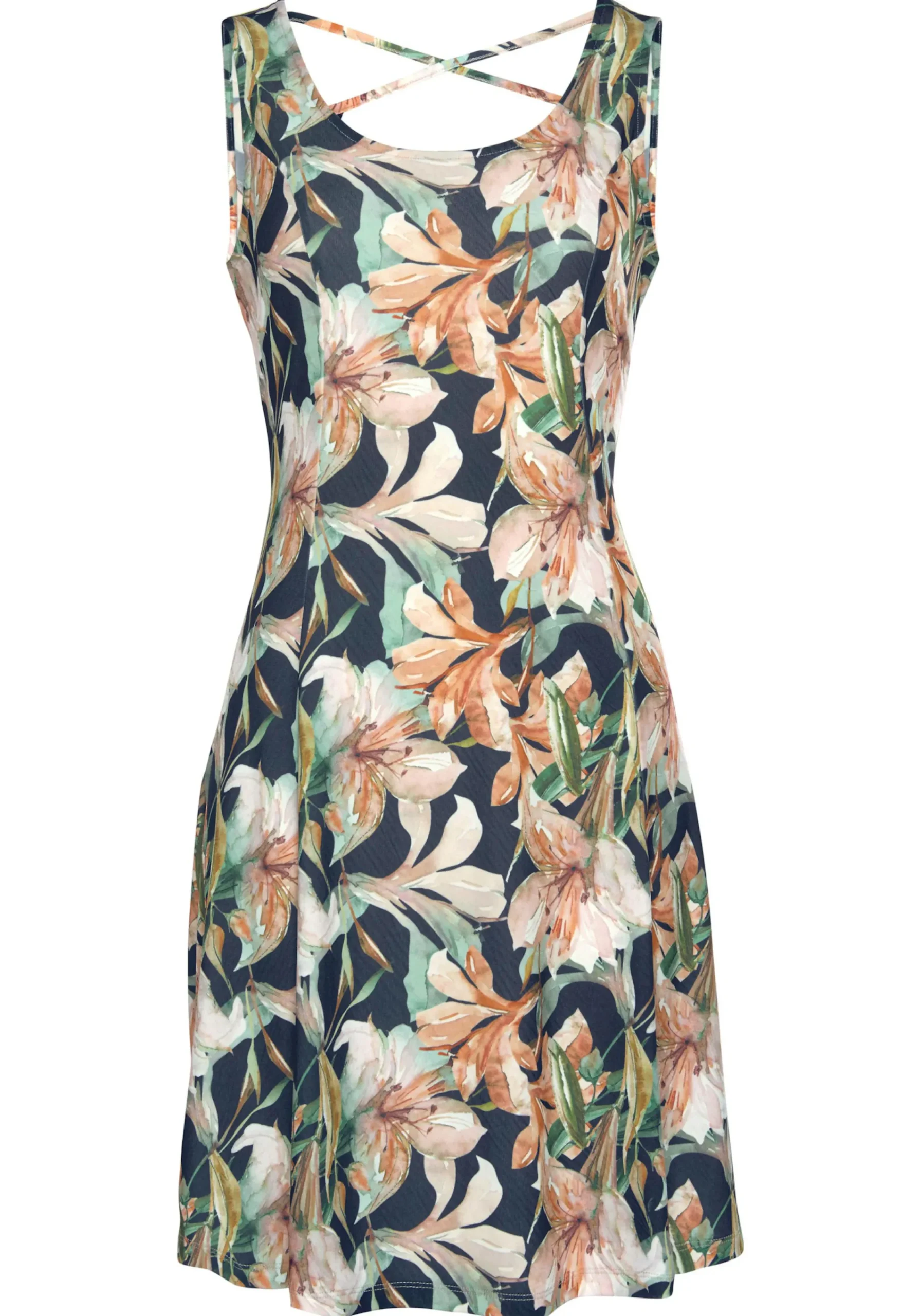 Kleider|LASCANA Sommerkleid marine-apricot-bedruckt