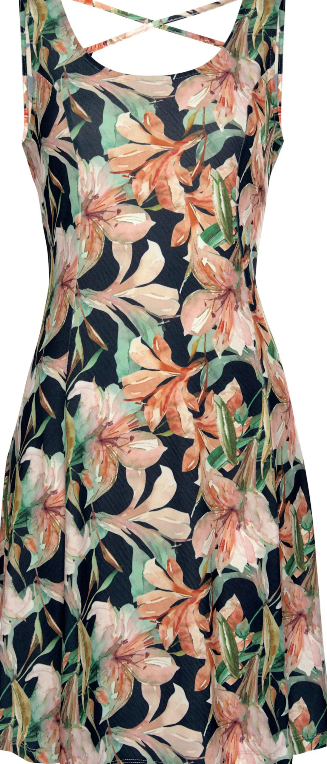 Kleider|LASCANA Sommerkleid marine-apricot-bedruckt
