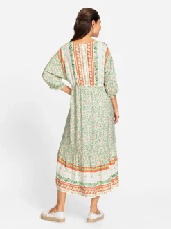 Strandkleider| Sommerkleid ecru-orange-gemustert