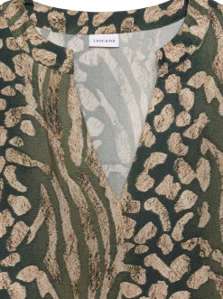 Strandkleider|LASCANA Sommerkleid taupe-grün-bedruckt