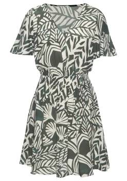 Strandkleider|Kleider|LASCANA Sommerkleid grün-cremebedruckt