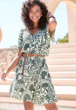 Strandkleider|Kleider|LASCANA Sommerkleid grün-cremebedruckt