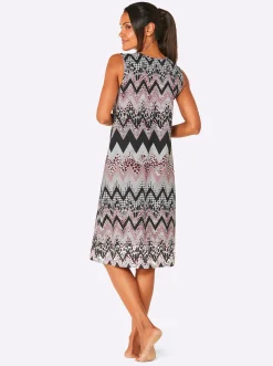 Strandkleider|Kleider|feel good Sommerkleid violett-schwarz-bedruckt