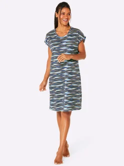 Strandkleider|feel good Sommerkleid dunkelblau-bedruckt+aqua-bedruckt