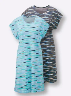 Strandkleider|feel good Sommerkleid dunkelblau-bedruckt+aqua-bedruckt